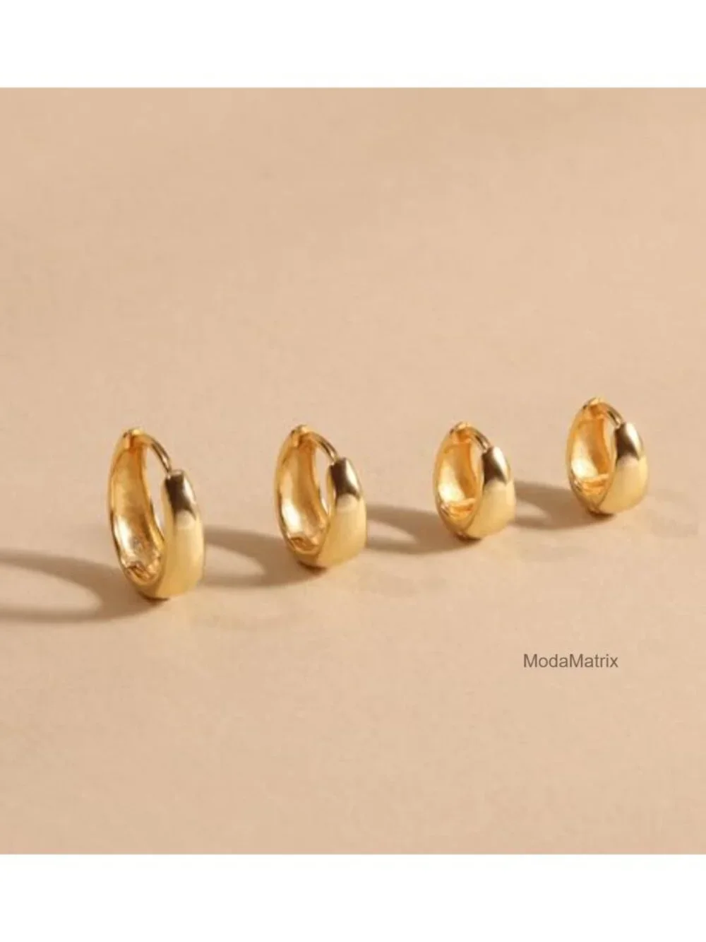 4 Pairs Small Huggie Hoop Earrings - 14K Gold Plated Chunky Lightweight
